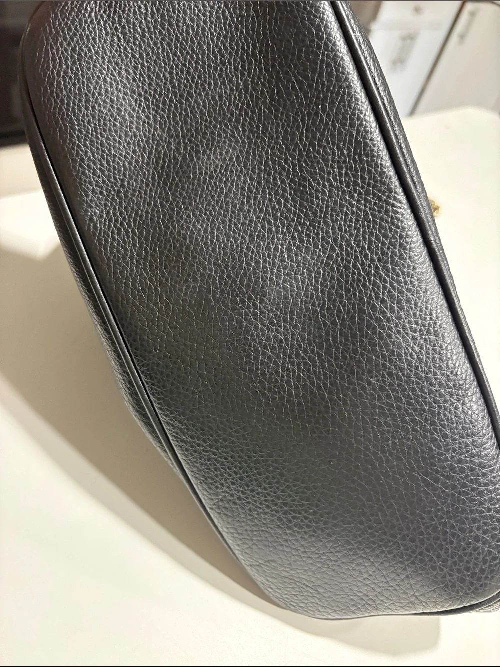 Michael Kors Large Frankie Black Pebbled Leather Chain-Accent Drawstring Hobo